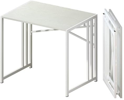 Lutown-Teen 83 cm Small Folding Computer Desk, Writing Gaming Computer Desk for Small Spaces, No Assembly Required Home Office Desk, White