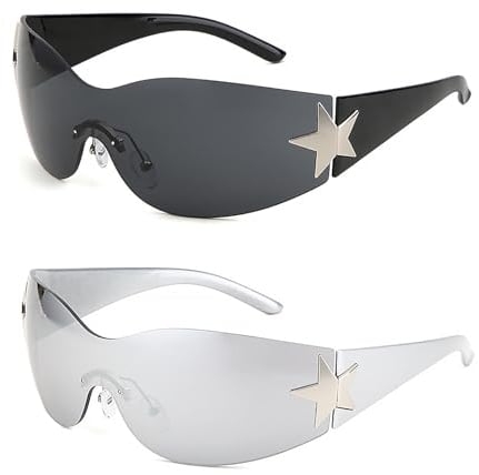 Ahaimy 2 Stück Y2k Wraparound Sonnenbrille, Randlose Y2k Sonnenbrille, Sonnenbrille Teenager Mädchen, Rechteckige Sonnenbrille, Für Den Außenbereich, Sonnenschutz Im Sommer, Alltagskleidung