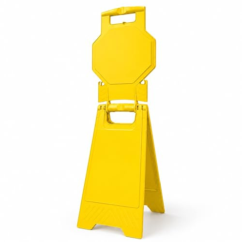 Blanko-Schild mit Aufschrift Caution Floor, Gelb, Kunststoff-Warnschild mit extra leerem Schild, zweiseitig bedruckbares Bodenschild, faltbar, Typ A, freistehend, leerer Boden