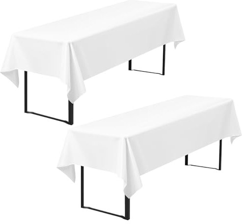 Pesonlook 2er-Pack Premium Bierzelt-Tischdecke 260 x 110 cm, weiße Biertischdecken für Bierzeltgarnitur, blickdichte Polyester-Biertischdecken, waschbare Tischhussen für Bankette im Freien (weiß)