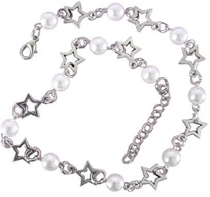 Scnvsi Egirl-Schmuck, Coole Halskette mit hohlem Stern-Anhänger, modische Perlen-Stern-Halskette für Frauen, Punk-Accessoires