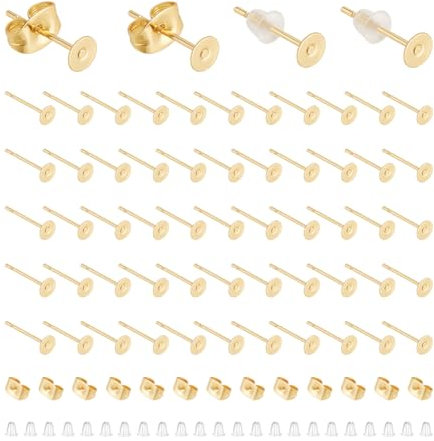 UNICRAFTALE 100 Stück 4mm Blanke Flache Ohrstecker Goldene Ohrstecker Beschläge 100 Stück Flache Ohrstecker Aus Edelstahl Mit Flacher Rückseite Blanke Ohrstecker Für Die DIY Schmuckherstellung