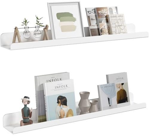 Lifewit Scaffale Galleggiante per Libri, Confezione da 2 Supporto da parete in Plastica da 61 cm per Foto/Cosmetici/Spezie, per Decorare il Bagno/la Camera/Cucina/Soggiorno, Bianco