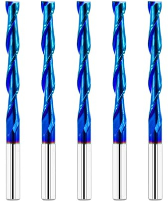 FOCSTOL Up Cut Spiral Flush Trim Router Bit 6mm - 5pcs Solid Carbide Flush Trim Router Bit, CNC Spiral Router Bit with Nano Blue Coating for Grooving and Carving Wood