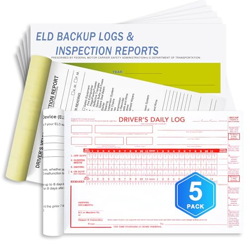 CreativeInk 5-pack ELD backup-förare loggbok med detaljerad förare för fordonsinspekteringsrapport och daglig sammanställning, 1 paket 16 uppsättningar av formulär, loggböcker för lastbilschaufförer