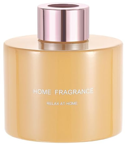 sourcing map Empty Glass Diffuser Bottle 140ml/4.7oz Refillable Fragrance Accessories Aromatherapy Jar Container for Replace Reed Diffuser Home Bathroom Pale Orange with Gold Tone Cap