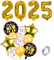Silvester Deko 2025 Happy New Year Luftballons, Happy New Year Gold Star Folienballons Konfetti Luftballons, 16 Inch große Selbstaufblasende Heliumballons Happy New Year Party Deko Supplies