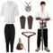 Mittelalter Kleidung Herren,7pcs Mittelalter Kleidung Kostüm Set Mittelalterliches Piratenhemd Herren Lang Hose Gürtel lederbeutel Armschienen Halskette Wikinger Renaissance Deko Halloween Karneval