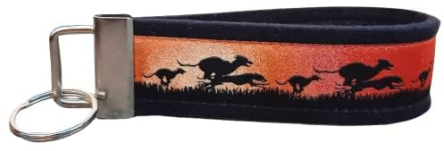 Schlüsselband Schlüsselanhänger Wollfilz schwarz Webband Windhunde Hunde rot oragnge Geschenk