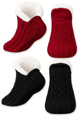 JSTHHTT 2 Paar Wintersocken mit Anti Rutsch Noppen, Kuschelsocken Damenn, Haussocken Damen Stoppersocken