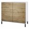 Vladon Kommode Rova V3, Moderner Küchenschrank mit 4 Push-to-Open Türen Weiß matt/Eiche Wotan (92,5 x 83.5 x 35)