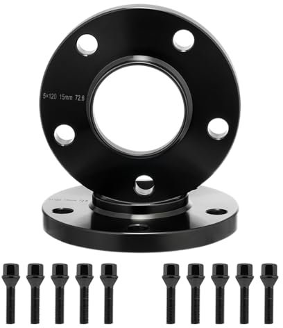 GEARMONSTER Spurverbreiterung 2x15mm Distanzscheiben Set LK: 5x120mm NLB:72.6 mit 10 Stück Radschrauben M12x1.5mm 45mm Spurverbreiterungen für BMW E46 E60 E92