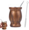 Mate Tee Set, Mate Becher Set, Teiliges Mate Becher Set aus Edelstahl, 230ML Mate Becher, Mit Strohhalm und Reinigungsbürste, Geeignet für Küche, Restaurant, Café, Holzmaserung