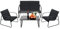 BRONX, 4 Piece Indoor/Outdoor Furniture Set, Patio Bistro Set with 2 Chairs, 1 Loveseat & 1 Coffee Table (Black)