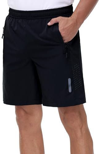 Rvinroo Sport Shorts Herren Schnelltrocknende Training Herren Gym Bodybuilding lässige Shorts Basketball Atmungsaktive Laufshorts mit Reißverschlusstasche Black L