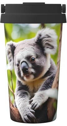 WBQLSL Happy Cute koala Tazza da caffè isolata portatile, 500 ml, adatta per ufficio, auto, ecc.