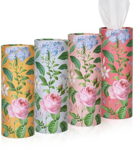 4pack Car Tissues Holder with Facial Tissues Vintage Rose Murals Florals Travel Tissue Tubes Box Container for Car Tissues Cylinder Car Cup Holder