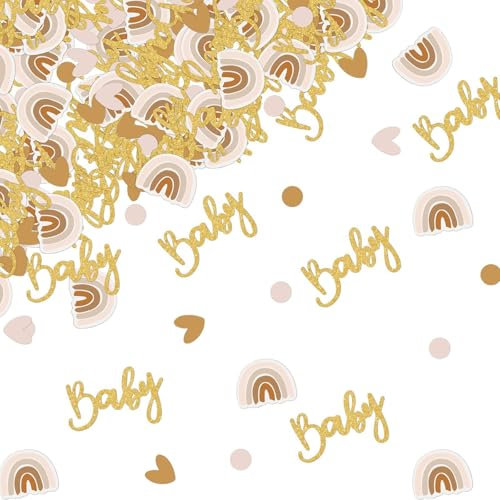 Ovanda Babyparty Deko, 60 Stück Baby Party Dekoration, Babyparty Babyshowerparty Deko Konfetti, Baby und Boho Regenbogen Streudeko Tischdekoration für Baby Shower, Gender Reveal Party