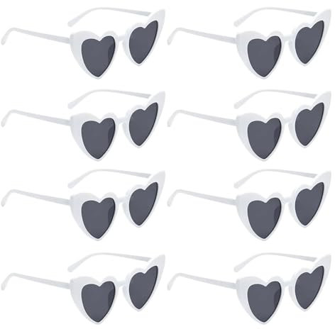 Bipl 8 Stück Herz Sonnenbrillen, Vintage Herzförmige Brillen, Mode Hippie Brille Herz, Herzförmige Sonnenbrille Weiß, Herzförmige Party-Sonnenbrille, für Urlaub Party Hochzeit Karneval