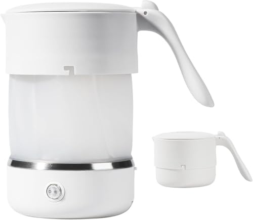 Hervidor Portatil de 0,5 L, Hervidor Eléctrico Pequeño Plegable | Base de acero inoxidable 304, Libre de BPA, Calentador de 680W, Adaptador de viaje universal, para Acampar y Hacer Senderism