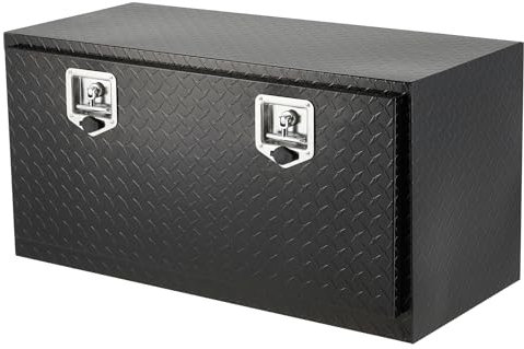 GarveeTech Underbody Truck Box,36 Inch Pickup Storage Box,Heavy Duty Aluminum Diamond Plate Tool Boxes with Lock and Keys,Waterproof Trailer Storage Box with T-Handle Latch for Truck,Van,Trailer，Black