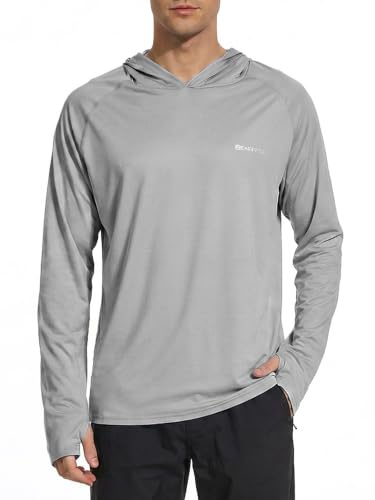 Herr Rash Guard UPF 50+ långärmade skjortor sol UV-skydd badtröja | Snabbtorkande utomhus vandring fiske lätt