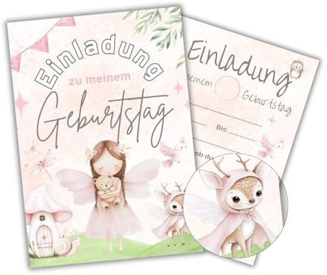 Mutzauber Fee Märchen Einladungskarten Kindergeburtstag – 12er Set | Zauberhafte Einladung für Mädchen & Jungen | 350g Papier | Perfekt für Märchen- Party & königliche Geburtstagsfeiern (Fee)