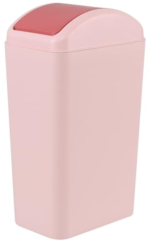 Yuright 12 L Slim Swing Lid Trash Bin, Pink Plastic Modern Garbage Can | for Office Bedroom Bathroom Study