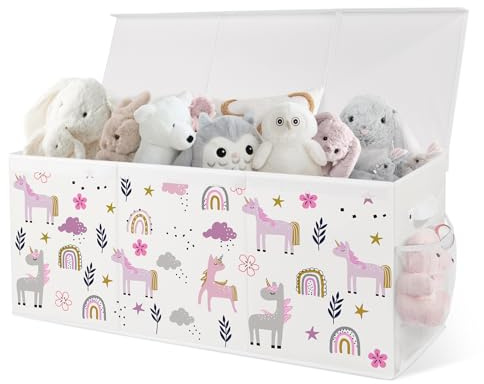 omedecal Cesta Porta Giochi Bambini Contenitori, Pieghevole, 124 L, Grande Oxford Contenitore Cesto Scatola Porta Giochi Baule Portagiochi Bambini Bambino, 96x32x40cm - Unicorno