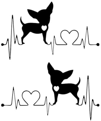 2er-Pack 17x10cm Chihuahua-Hunde-Herzschlag-Linien-Vinylaufkleber, lustige Aufkleber für Autos, Laptops, Wände, Fenster, wasserfeste Dekoration | #AZ92 (Schwarz)
