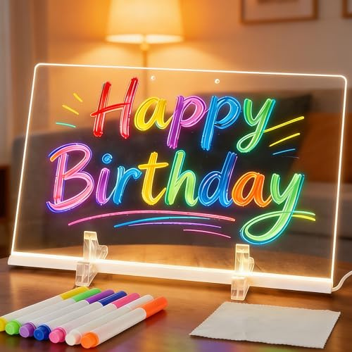 LED Note Board, LED Drawing Board for Kids with 7 Neon Colours & 4 Modes, Erasable Neon Writing Tablet with Stand & Pens, Light Up Doodle Pad for Boys & Girls, 30x20cm