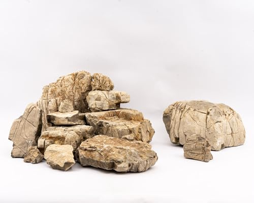 NatureHolic Mizu Stone | Heller Aquarium Stein I wasserneutral mit glatter Struktur I Aquascaping Hardscape Steine Deko für Aquarien I Größe XXL: 33-45cm