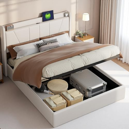 Zorvani Polsterbett Bett 160x200, Doppelbett mit Kopfteil, Stauraumbett Boxspringbett mit Hydraulisch Stauraum Underbett, Bettgestell mit Lattenrost, ohne Matratze, Leinen