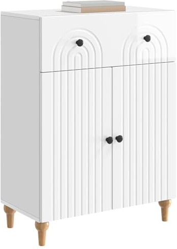 vidaXL Sideboard Hochglanz Weiß 66 x 34,5 x 90 cm Holzwerkstoff, Wohnzimmerstauraum, rechteckiger Schrank, modernes Möbel, praktischer Ordner, viel Platz, zeitgemäßes Design