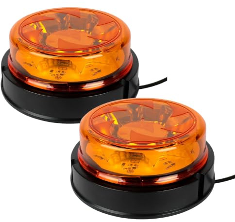 Yuanjoy 2x LED Rundumleuchte Amber Schraubmontage IP67 12/24V | 16 LEDs 3 Blink 3 Dreh Stroboskop Warnblinker SAE J845/ECE R65/R10 LKW Traktor Bus Baumaschinen