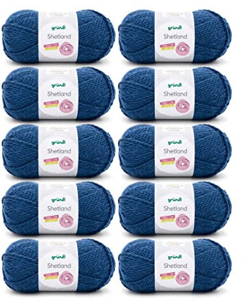 Gründl Wolle Shetland - Dicke Wolle zum Häkeln und Stricken - Winterwolle - Weich und wärmend - 80% Polyacryl, 20% Wolle - 10 Knäuel 100 g / 170 m - Nadelstärke 7-8 - Blau