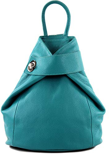 modamoda de - T179 - ital: Damen Rucksack Tasche aus Leder, Farbe:Türkis_1