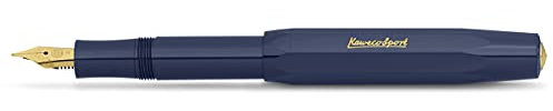 Kaweco CLASSIC SPORT Füllhalter Navy mit vergoldeter Edelstahlfeder und Iridiumspitze für Tintenpatronen I Füllfederhalter 13 cm I Füller in Blau I Federbreite: B (Breit)
