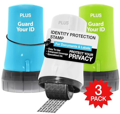 Guard Your ID Advanced 2.0 Roller 3-Pack for Identity Theft Protection, Confidential Security Stamp Mixed Color Kit (Turquoise, Green, White)
