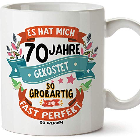 MUGFFINS Geburtstagstasse 70 Jahre Alt - Becher/Mug als Geschenk zum Geburtstag/Jubiläum - Keramik 350 mL