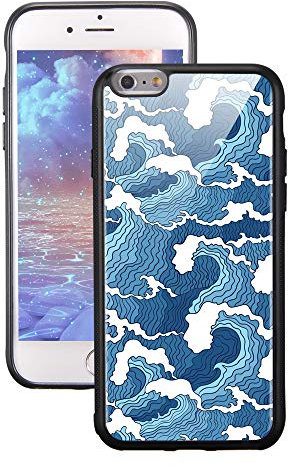 LuGeKe Sea Wave Blue Case for iPhone 6S, Cute Cool Kawaii Aesthetic Pattern Design Phone Covers TPU Shockproof Protective Phone Case for Men Women Boys Girls
