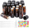 BENECREAT 24 Pack Bouteille en Verre ambré de 5ml avec réducteur d'orifice Bouteille d'huile Essentielle Vide Rechargeable avec Compte Gouttes 10PCS, trémies 4PCS et étiquettes 54PCS