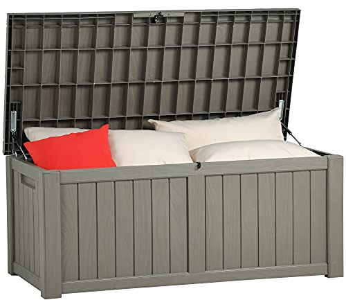 YITAHOME Coffre de Rangement Extérieure de 450L, Grand Rangement de Terrasse en résine Pour oreiller Extérieur, Outils de Jardin et Fournitures de Piscine, étanche, Verrouillable, Marron Clair