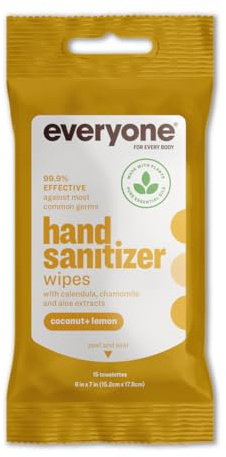 Everyone Coconut Lemon Hand Sanitizer Wipes, 15 CT