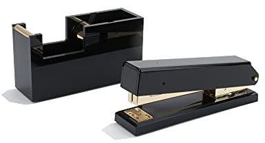 Dany Marcus Büroaccessoires Schwarz Gold (Set Heftgerät + Klebebandabroller Schwarz Gold)