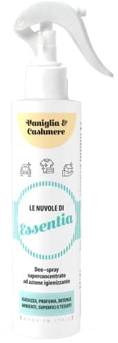 Le Nuvole di ESSENTIA, Profumo Igienizzante Spray | Vaniglia e Cashmere | 250 ml (Confezione da 1) | Per Ambienti, Tessuti e Superfici con Essenze Naturali e Sali Quaternari di Ammonio
