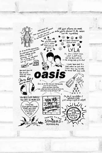 Oasis Doodle Lyric Poster – Oasis Print Geschenke – Oasis Kunstwerk Geschenk für Oasis Liebhaber Fan Musikposter – Oasis Geschenk (A4, Off White)