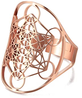 Amaxer Edelstahl Metatrons Cube Ring für Frauen Erzengel Metatron Schutzerklärung Ausgehöhlt Damen Band Ring Schmuck für Dame