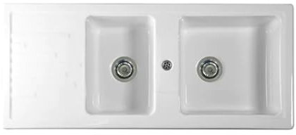 Fregadero empotrado de cerámica, mod. C283 con 2 bandejas 116 x 50 blanco