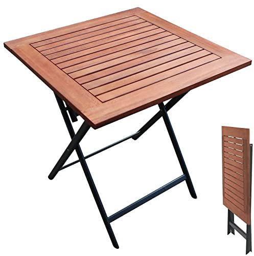QMBasic GARTENTISCH 70x70 cm Holz Alu klappbar | Klapptisch wetterfest Aluminium Beistelltisch quadratisch Holztisch faltbar Campingtisch